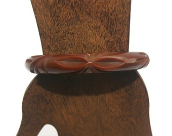 Vintage Brown Deeply Carved Bakelite 8 Inch Bangle Bracelet.