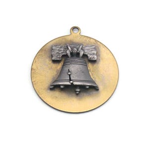 Liberty Bell Pendant / Medallion, Vintage Brass and Pewter Liberty Bell Pendant Medallion, Patriotic Charm, Gift for Her, Gift for Him.