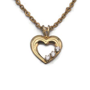 Small Heart Pendant Necklace, Vintage Gold Tone Heart with 3 Rhinestones Pendant on 18&quot; Cable Chain, Daily Wear, Lightweight Necklace.