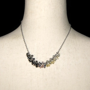 Vintage Coldwater Creek Silver Tone with Orange, Gray, Blue and Clear Beads 18 to 20 Inch Adjustable Bib Necklace with Lobster Claw Clasp.