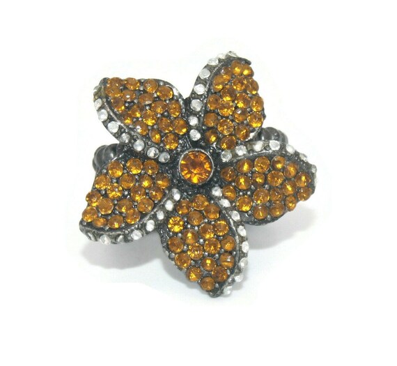 Vintage Silver Tone with Orange and Clear Rhinest… - image 6