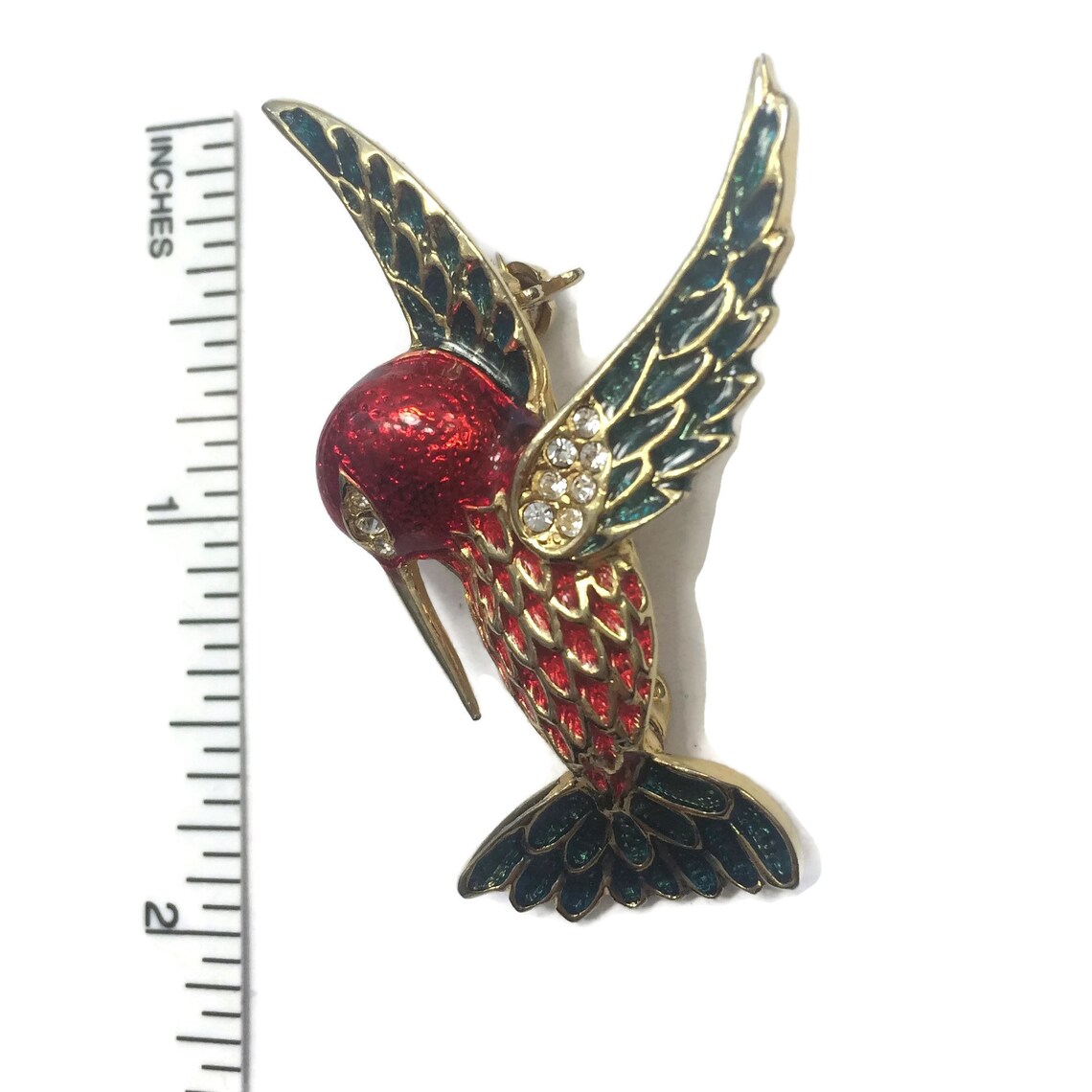 Vintage Gold Tone Enameled Hummingbird Brooch Pin with Etsy