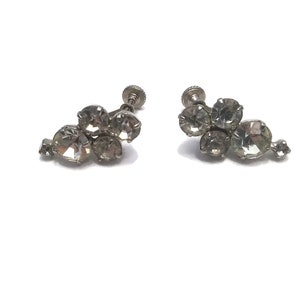Vintage Silver Tone Rhodium Plated Crystal Screw Back Earrings. Wedding Bridal Earrings.