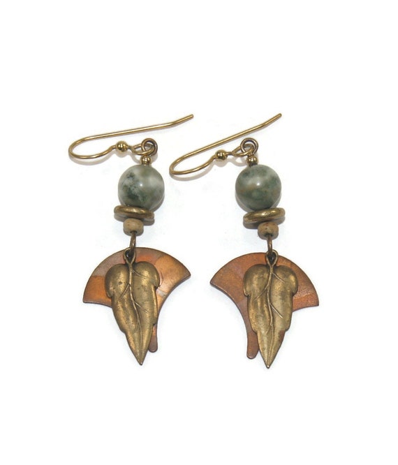 Vintage 1980s tribal pierced dangle earrings with turtle charms
