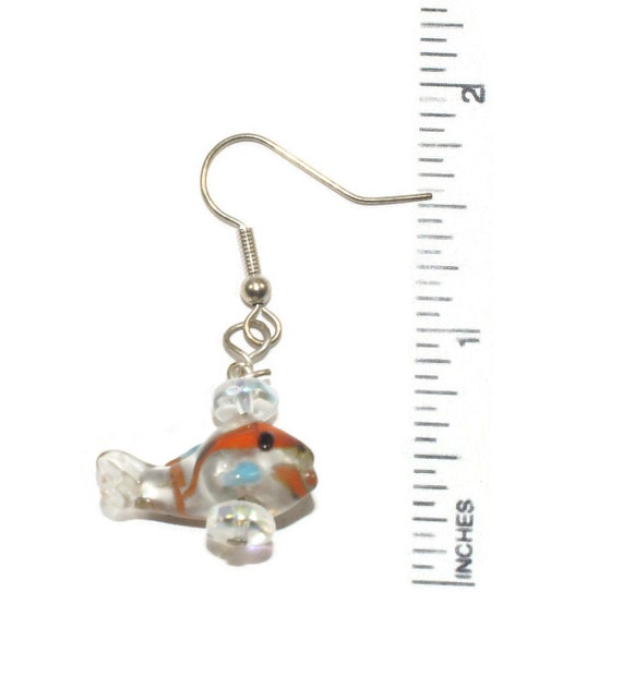 Cute Murano Glass Fish Earrings with Silver Tone … - image 4
