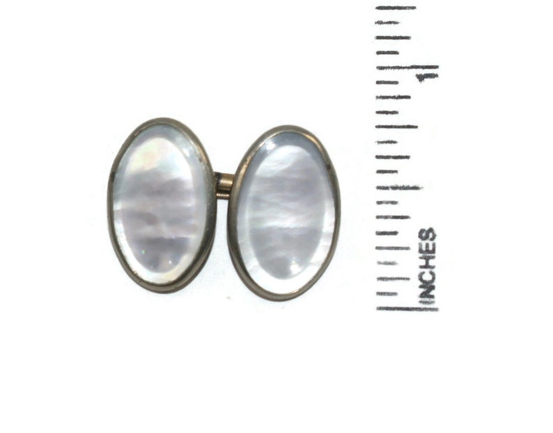 Vintage Silver Tone and Mother of Pearl Oval Cuff Links. image 5