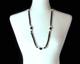 Beaded Necklace Vintage Gold Tone Faux Pearls Black Lucite Plastic Beaded Business Wear Casual Wear Formal Wear Necklace.
