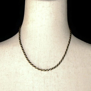 Vintage Gold Tone and Black Cord Twisted Rope 18 Inch Chain with Lobster Claw Clasp.
