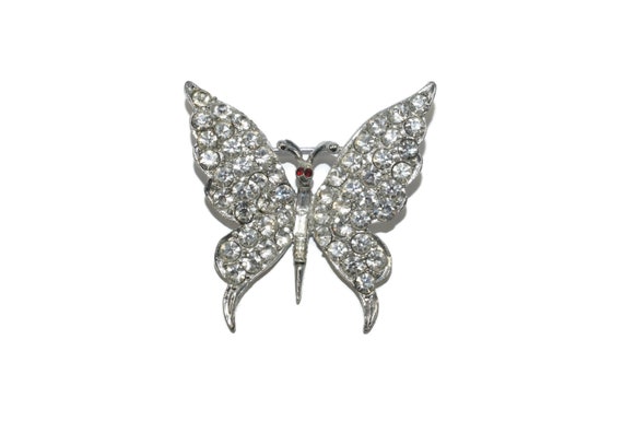 Vintage Pell Silver Tone and Rhinestones Butterfly Brooch. Pell Hallmark.