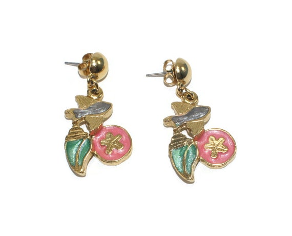Vintage Avon Gold Tone, Green and Pink Enamel She… - image 3