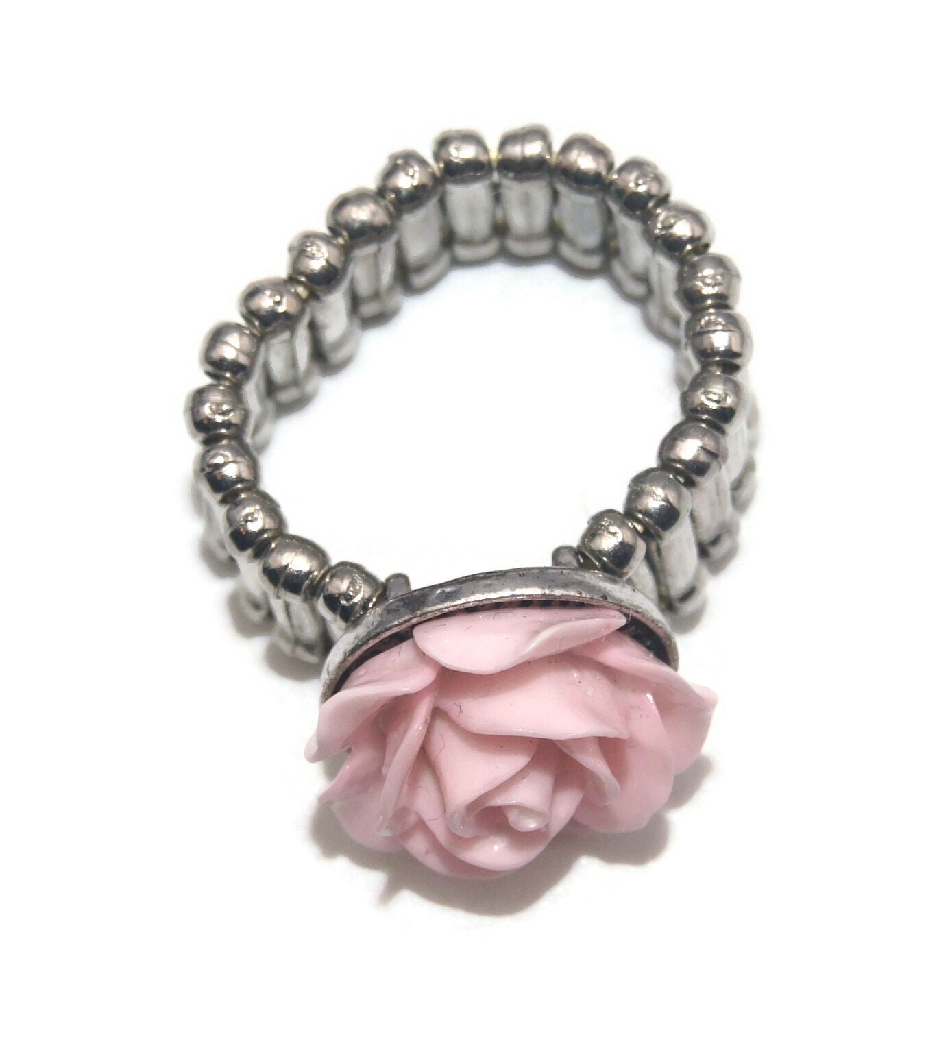 Bague Fantaisie Rose En Forme De Disque - Anneau élastique Taille Unique