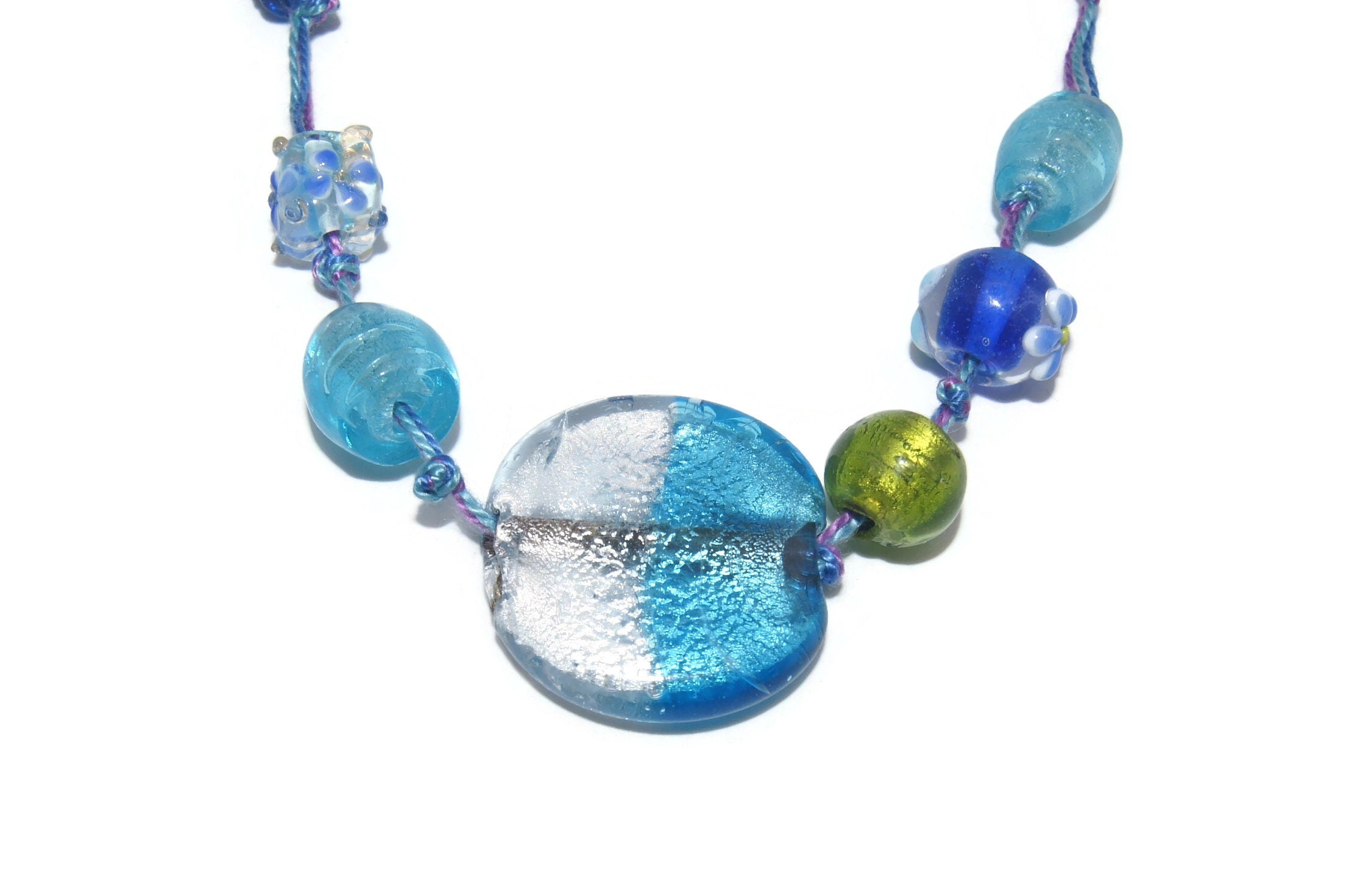 Collier Antica Murrina Cordon Beige Avec Verre De Murano - Occasion - Orange Doré