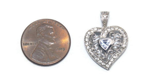Small Vintage Sterling Silver and CZ Heart Pendan… - image 3