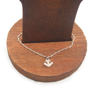 Vintage Silver Tone and Clear Rhinestones Anchor Charm Bracelet, 8 3/4&quot; Bracelet with Lobster Claw Clasp, Nautical Bracelet, Gift for Her.