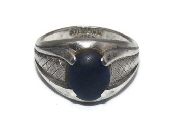 Vintage C and C Sterling Silver and Oval Sodalite Size 7 Statement Ring. Hallmarked C & C Sterling.