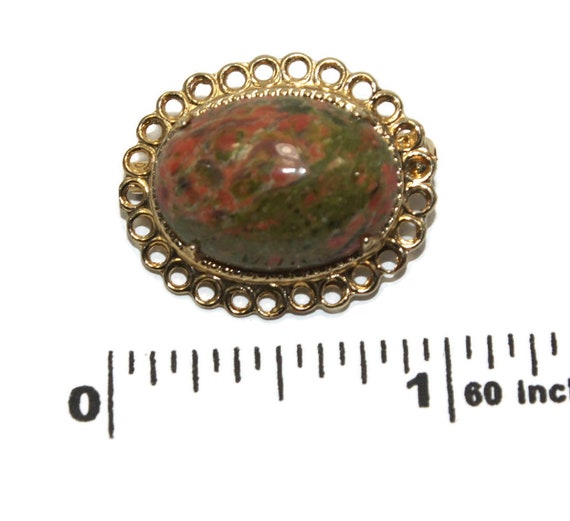 Vintage Oval Green and Red Jasper Cabochon with G… - image 5