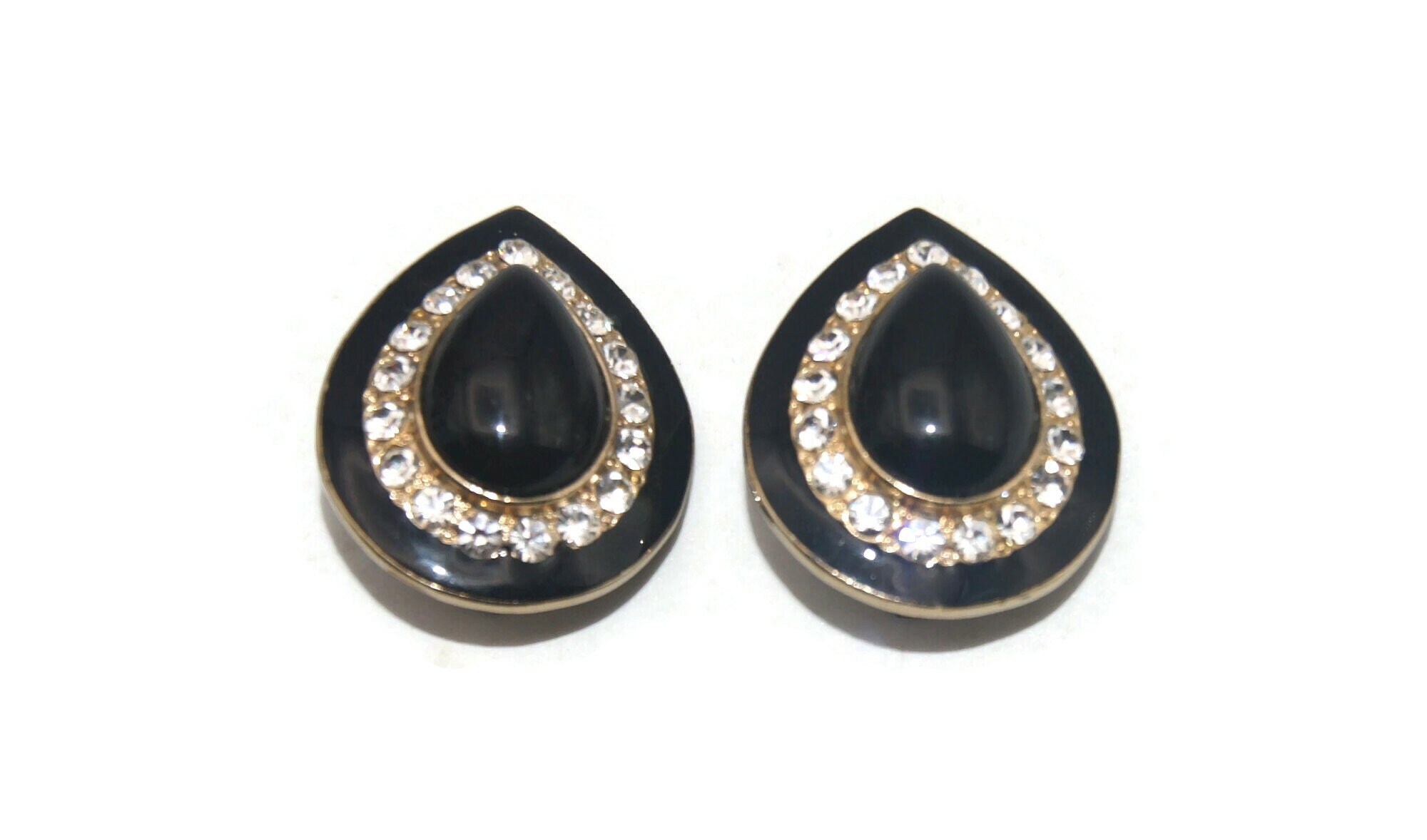 Boucles D'oreilles Vintage En Doré Avec émail Et Strass - Occasion