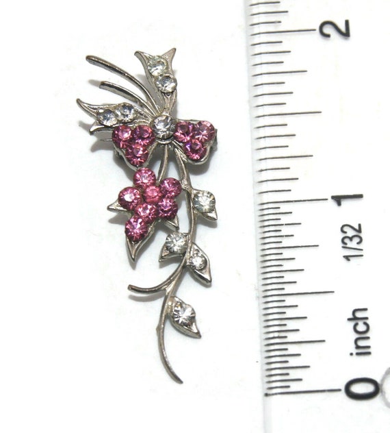 Vintage Silver Tone with Pink and Clear Rhineston… - image 3