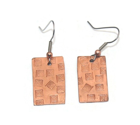 Vintage Copper Rectangular Modernist Stamped Dang… - image 1