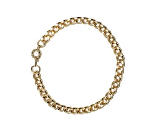 Vintage Gold Tone Minimalist Style 7 Inch Curb Chain Link Bracelet with Spring Ring Clasp.
