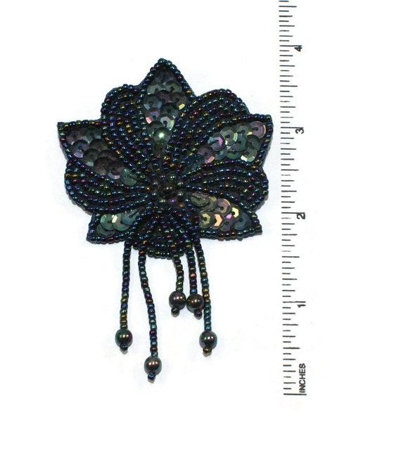 Vintage Handmade Bead and Sequin Floral Brooch on… - image 3