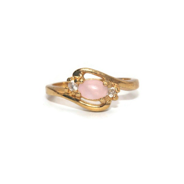 Vintage Lind Gold Plated with Rose Quartz and Clear Crystals Size 7 Statement Ring. 14KT HGE LIND Hallmark.