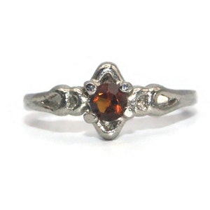 Vintage Silver Tone and Orange Crystal Size 6 Statement Ring.
