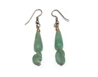 Dangle Green Jade Bead Earrings With Solid 925 Silver Hooks - New