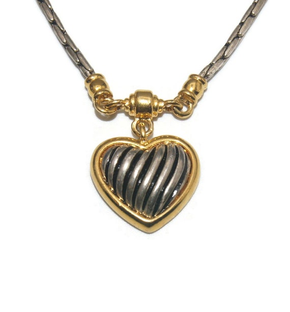 Vintage Gold and Silver Tone Heart Pendant Y-Neck… - image 1