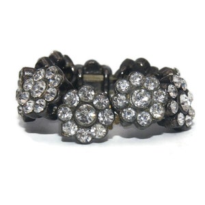 Vintage Silver Tone and Clear Rhinestones Size 6 Adjustable Floral Statement Ring.