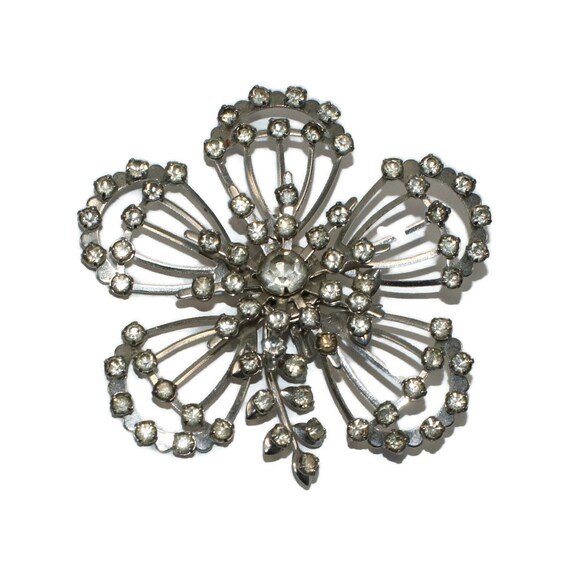 Beautiful Large Vintage Silver Tone and Rhinestones F… - Gem
