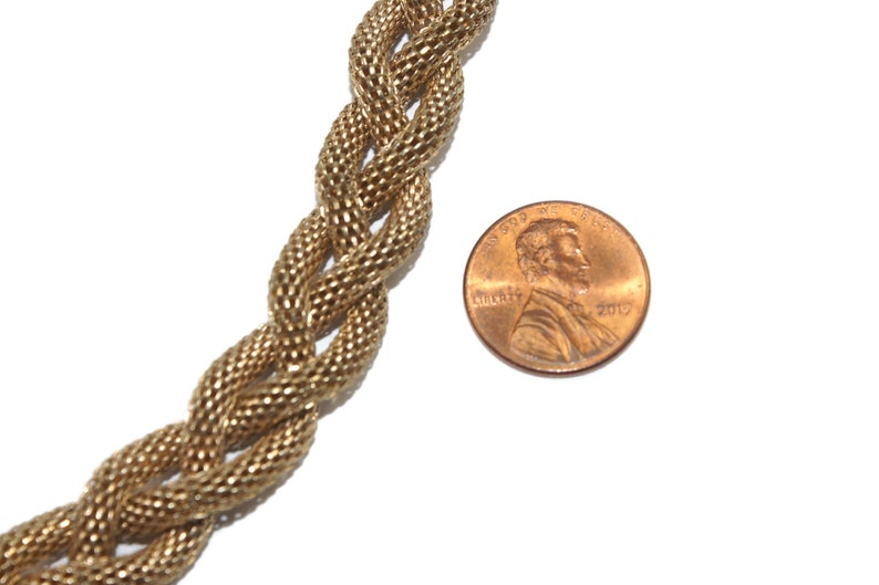 31 Inch Necklace with Lobster Claw Clasp. 3 Mesh Strand Vintage Gold Tone Braided Rope Chain Necklace