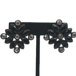 Fancy Vintage Gunmetal with Black and Clear Rhinestones Clip on Earrings.