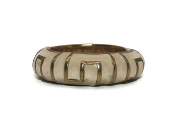 Heavy Vintage Gold Tone and White Enamel 6 1/2 Inch Hinged Clamper Bangle Bracelet.