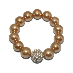 Vintage Gold Tone y Clear Rhinestones Beaded Pulsera elástica de 7 pulgadas.