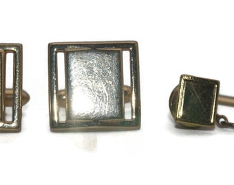 Paire De Liens De Manchette Vintage Swank - Attache Assortie Tac Or Et Noir - Signé