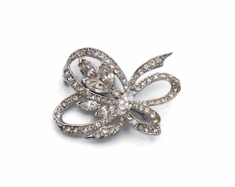 Broche Art Nouveau En Argent Massif Avec Strass En Forme De Nœud - Occasion