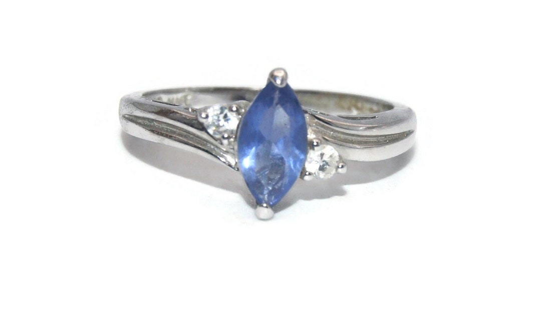 Vintage HMI Sterling Silver Blue Topaz and Clear Czs Size 10 Statement Ring. 925 HMI Hallmark Etsy