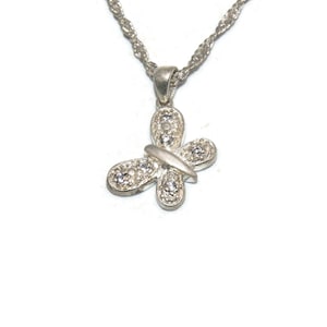 Vintage Sterling Silver and Clear Rhinestones Butterfly Pendant on 18 Inch Sterling Silver Chain with Spring Ring Clasp. Both Marked 925.