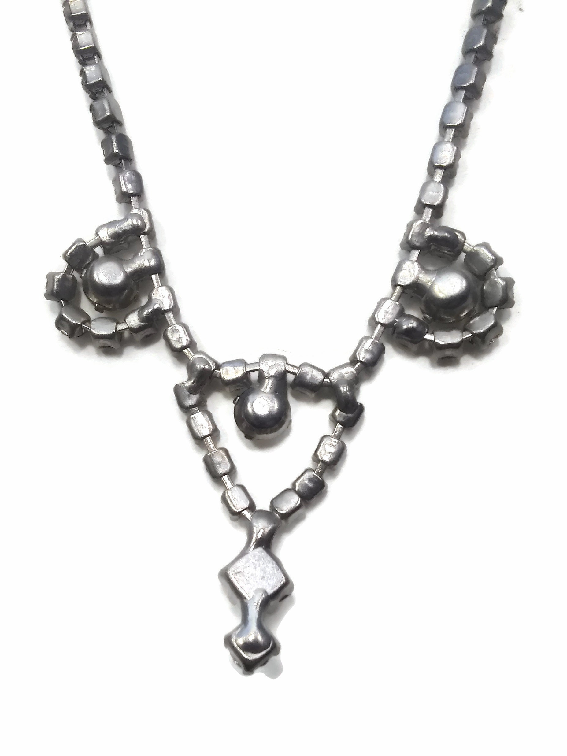 Vintage Silver Tone and Rhinestones Choker Necklace With