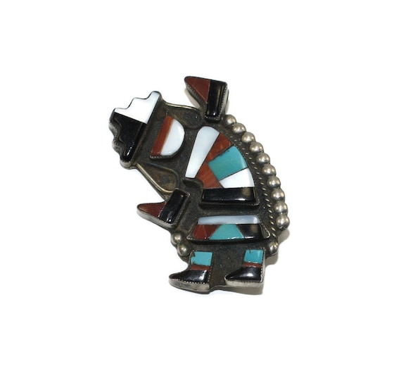 Dazzling Vintage Native American Zuni Inlay Turquoise Coral Rainbow Man Sterling Silver Earrings Dazzling Vintage Native American Zuni Inlay Turquoise Coral Rainbow Man Sterling Silver Earrings