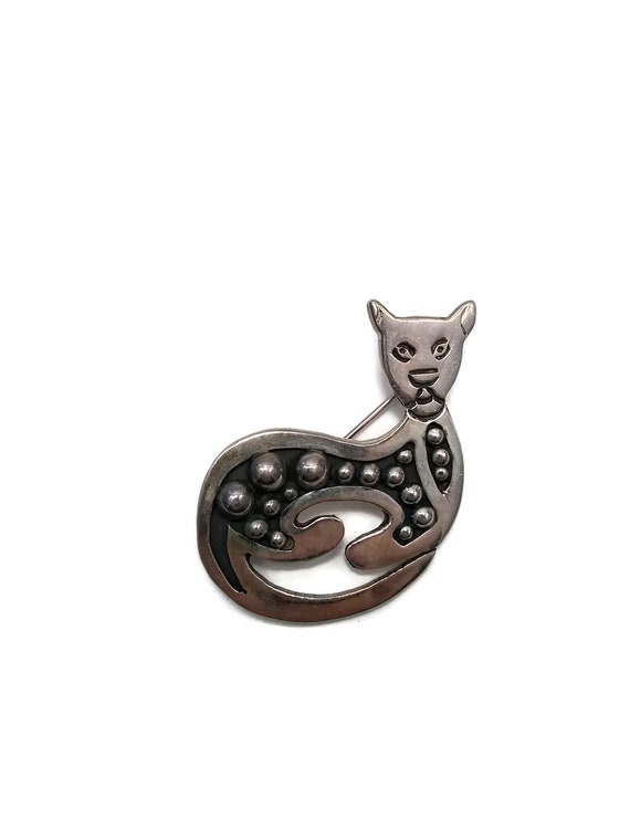 Vintage Sterling Silver Abstract Cat Brooch / Pin,