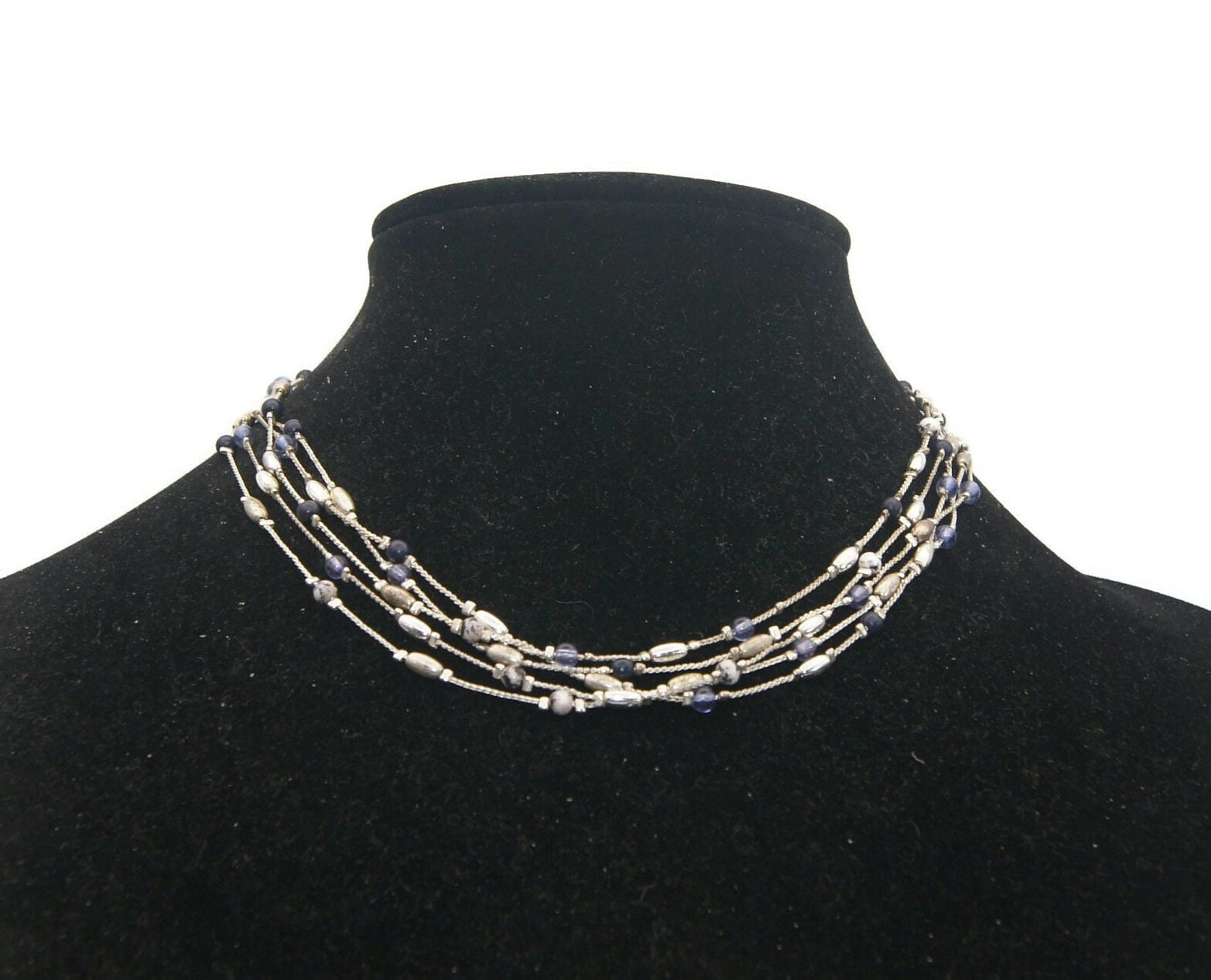 Vintage Liz Claiborne Silver Tone 5 Strand 16 to 18 Inch