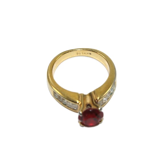 Vintage SETA Gold Tone, Red Stone and Clear Crystal