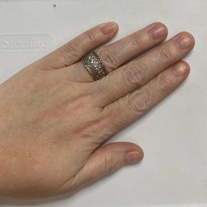 Vintage Sterling Silver Ring with Clear Crystals. Wide Band. Wedding Band. Marked 925. Size 7. Multi Stone Ring. Wide Band. Gift for Her.