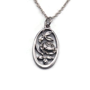 Avon Rose Silver Tone Pendant Necklace, Vintage 1970s Dainty Rose Pendant Necklace, 18&quot; Chain, Avon Hallmark. Daily Wear, Gift for Her.
