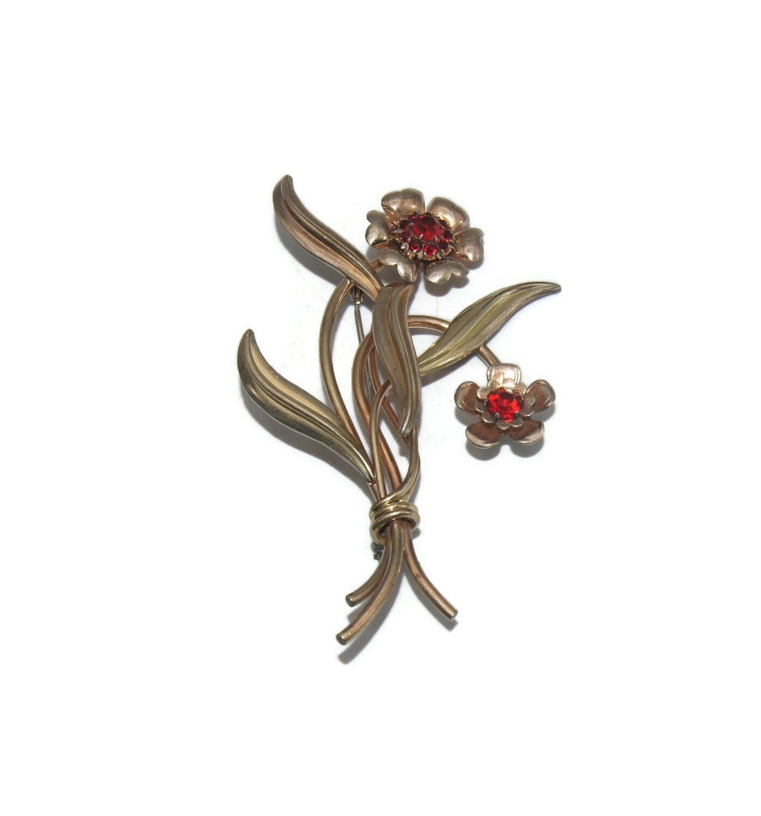 Vintage Louis Stern Gold Plated 800 Silver and Red Rhinestones