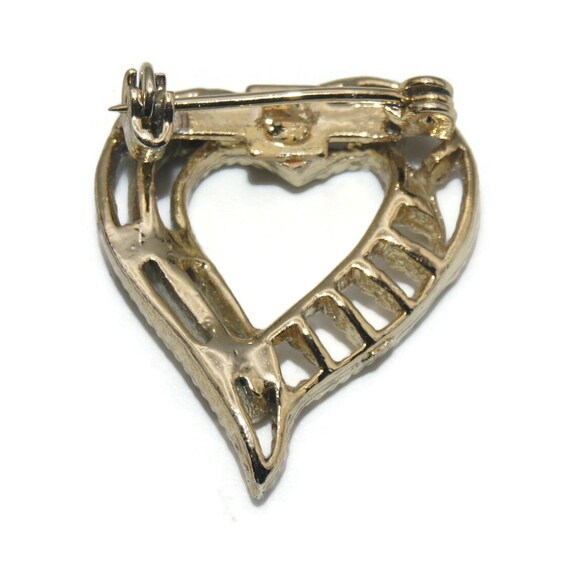 Vintage Textured and Smooth Gold Tone Heart Brooc… - image 5