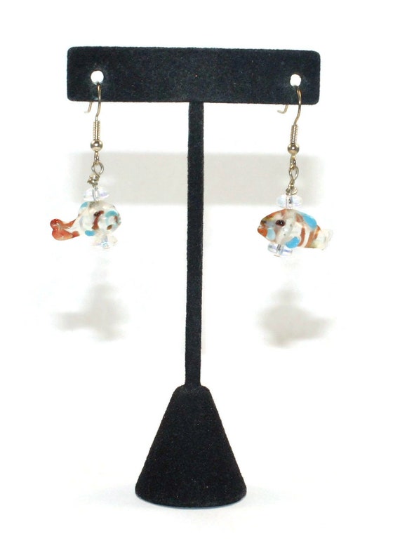 Cute Murano Glass Fish Earrings with Silver Tone … - image 5