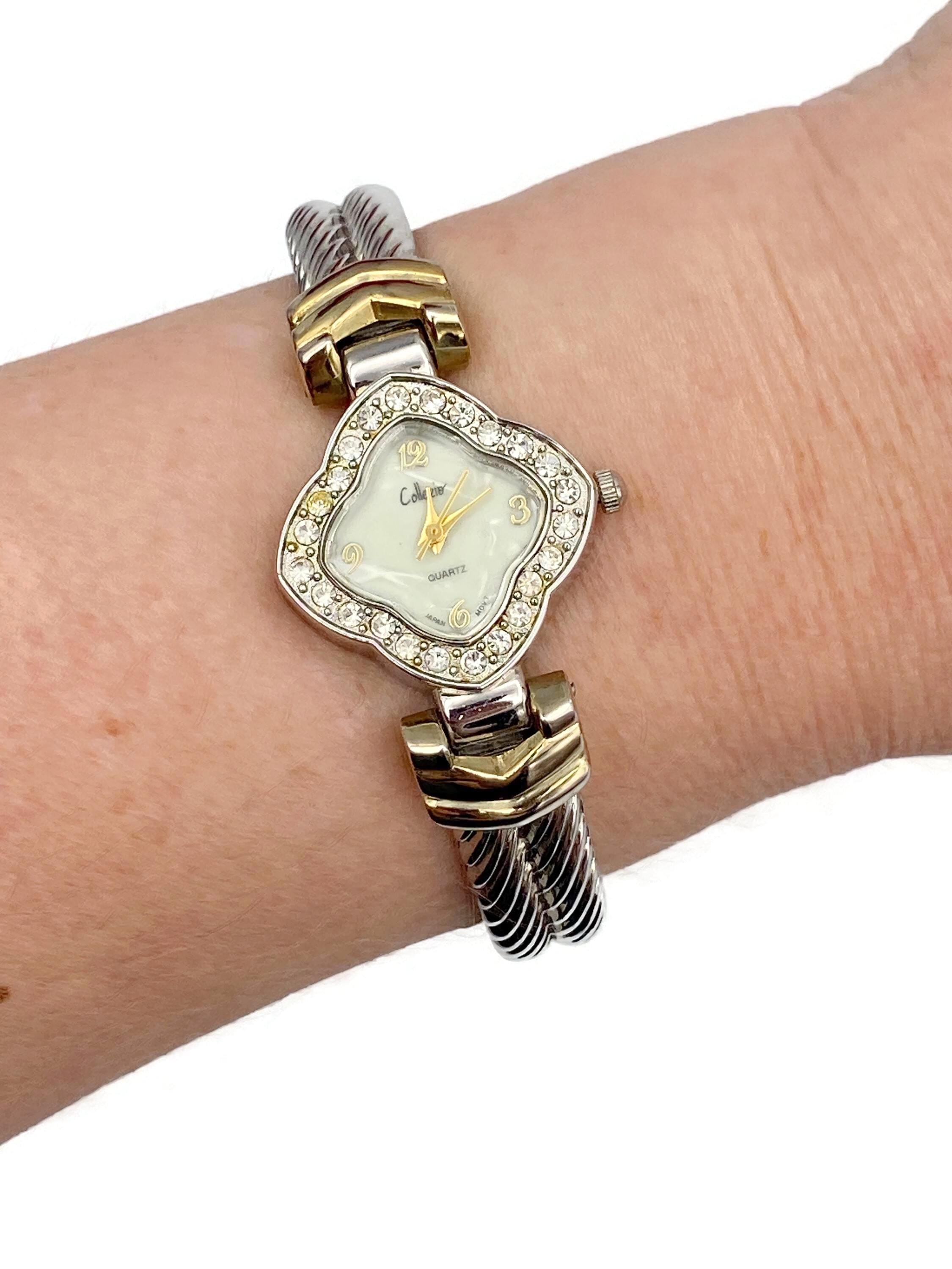 Vintage Collezio Two Tone Mother of Pearl Rhinestone Watch 